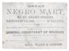 (SLAVERY AND ABOLITION--SLAVE DEALERS.) Hill, Ware & Chrisp. Great Negro Mart No. 57 Adams Street, Memphis Tennessee.